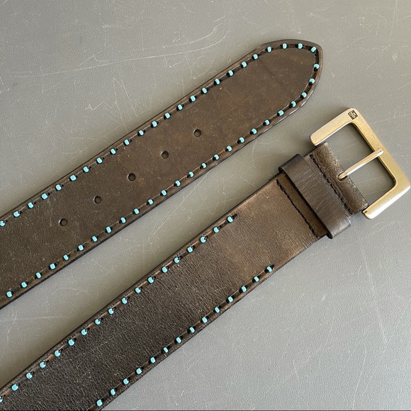 Lauren Ralph Lauren Brown Leather Belt Turquoise - Picture 3 of 7